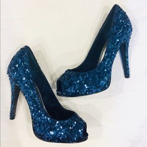 Jessica Paster - JF Navy Sequin Peeptoe Heels